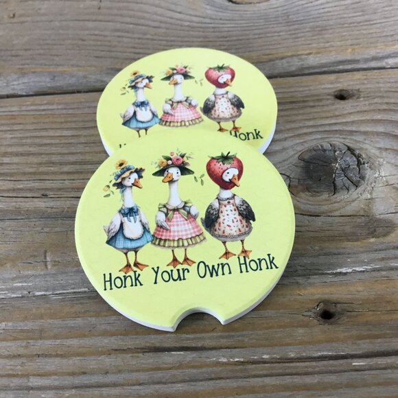 Goose Honk Your Own Honk Set of 2 Sandstone Car Coasters - Goose Lover - Picture 1 of 8